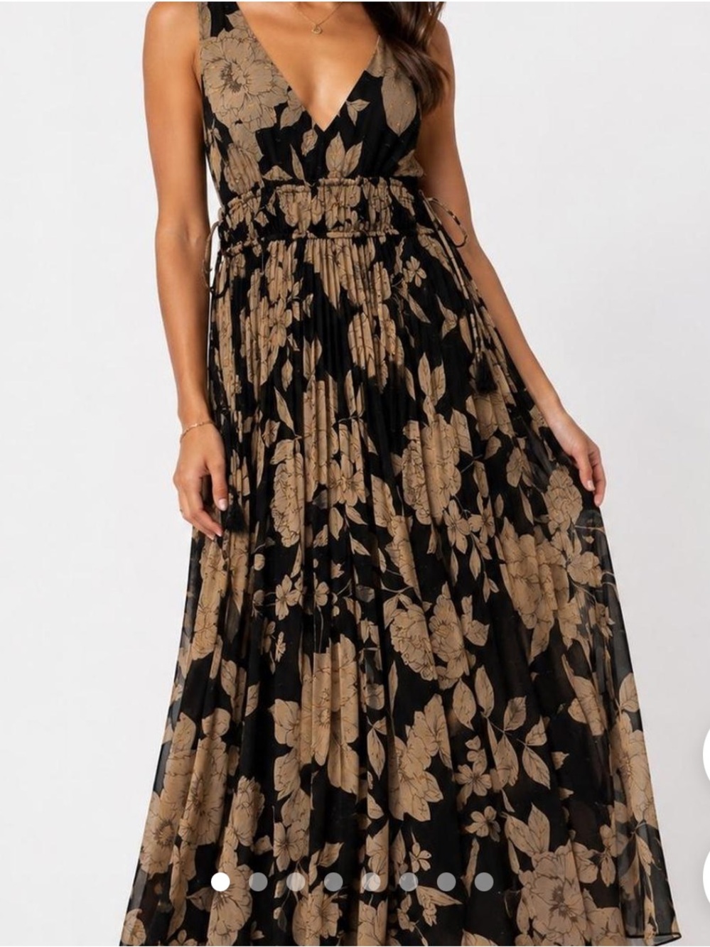 Taylor Black Dress with Tan Floral Print V-Neck Maxi